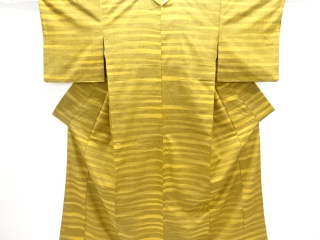 JAPANESE KIMONO / ANTIQUE KIMONO / SILK / TSUMUGI / WOVEN ABSTRACT STRIPE